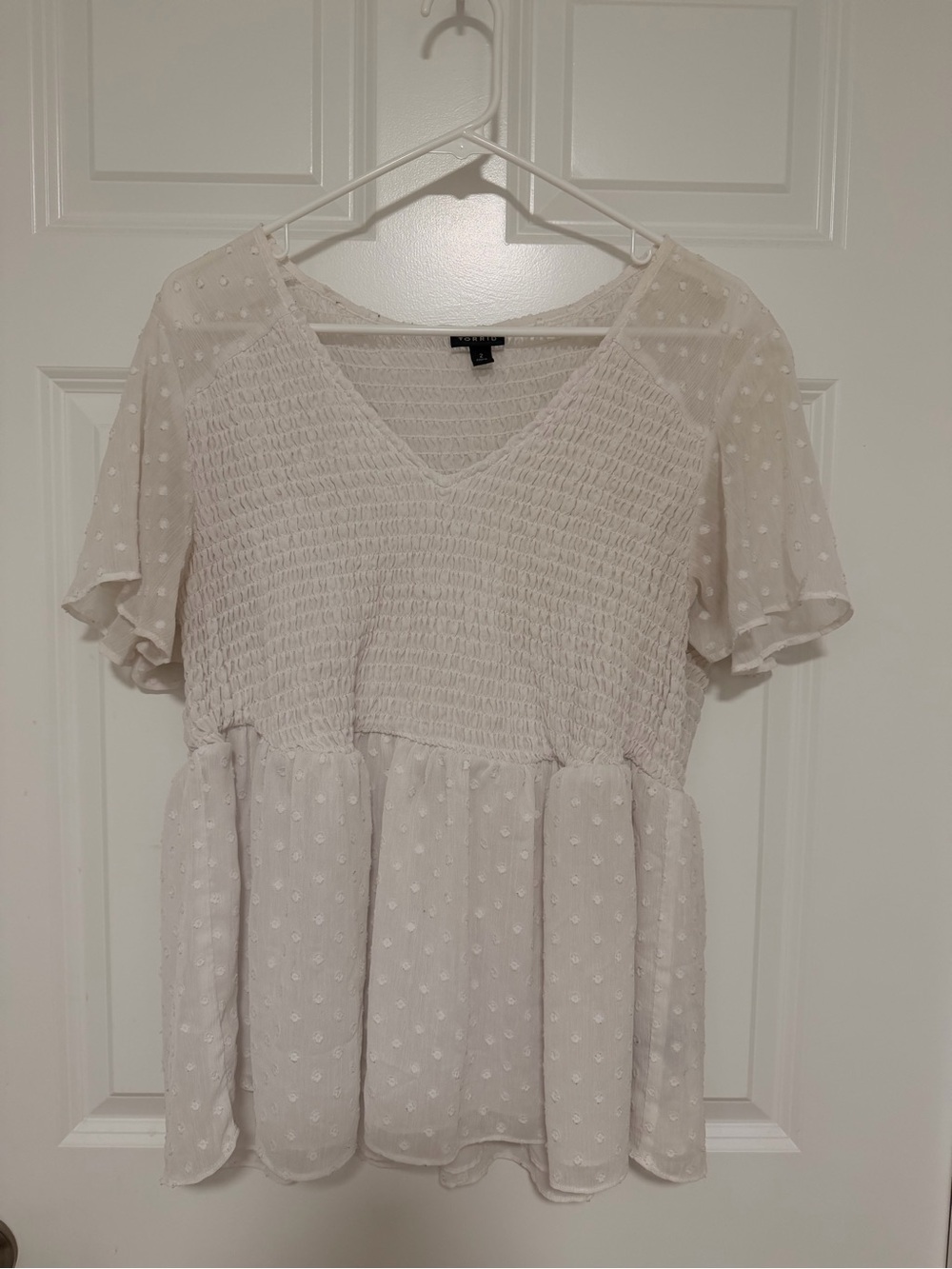 torrid Cream Swiss Dot Smocked Peplum Top